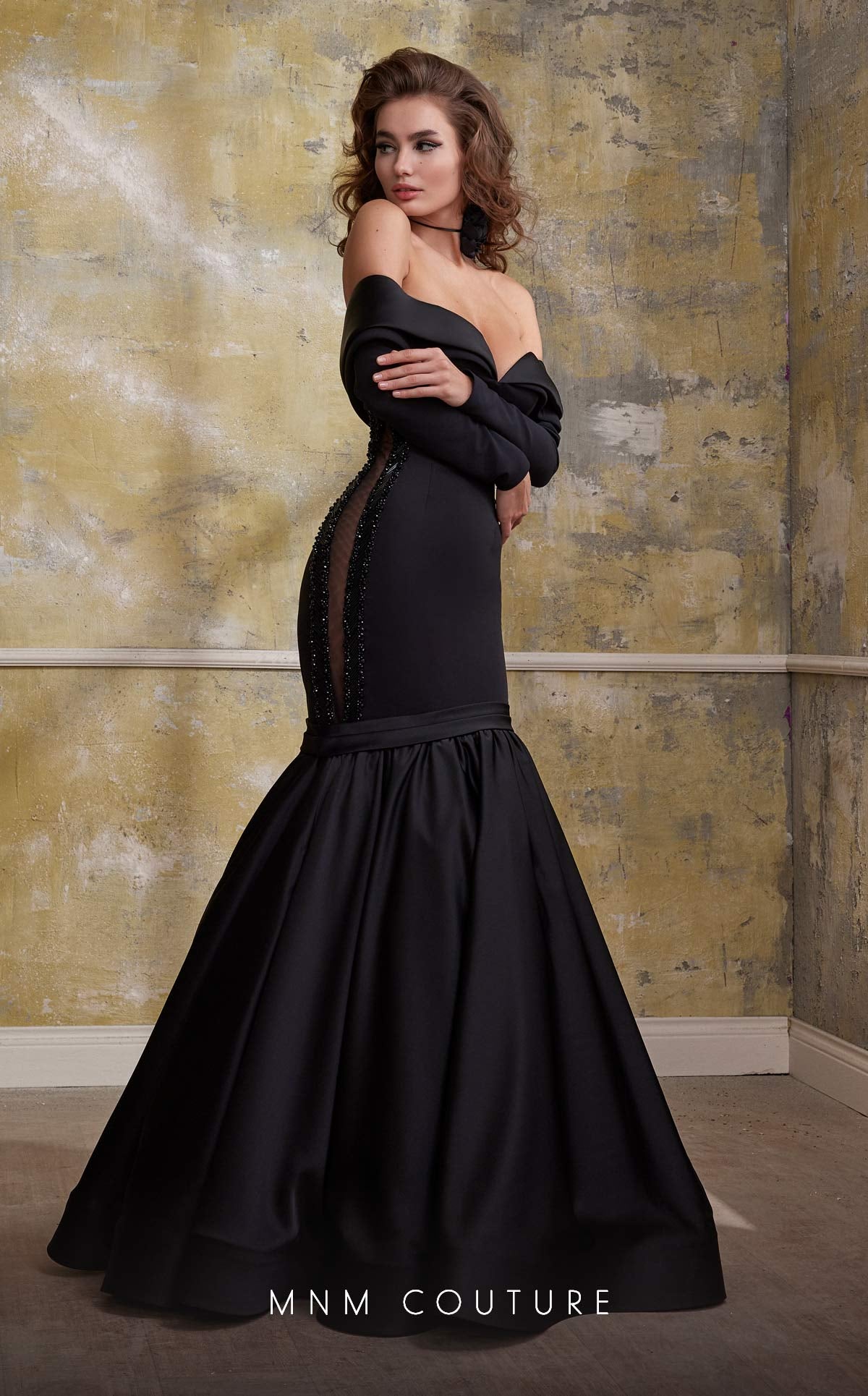 Black Strapless Evening Gown N0563