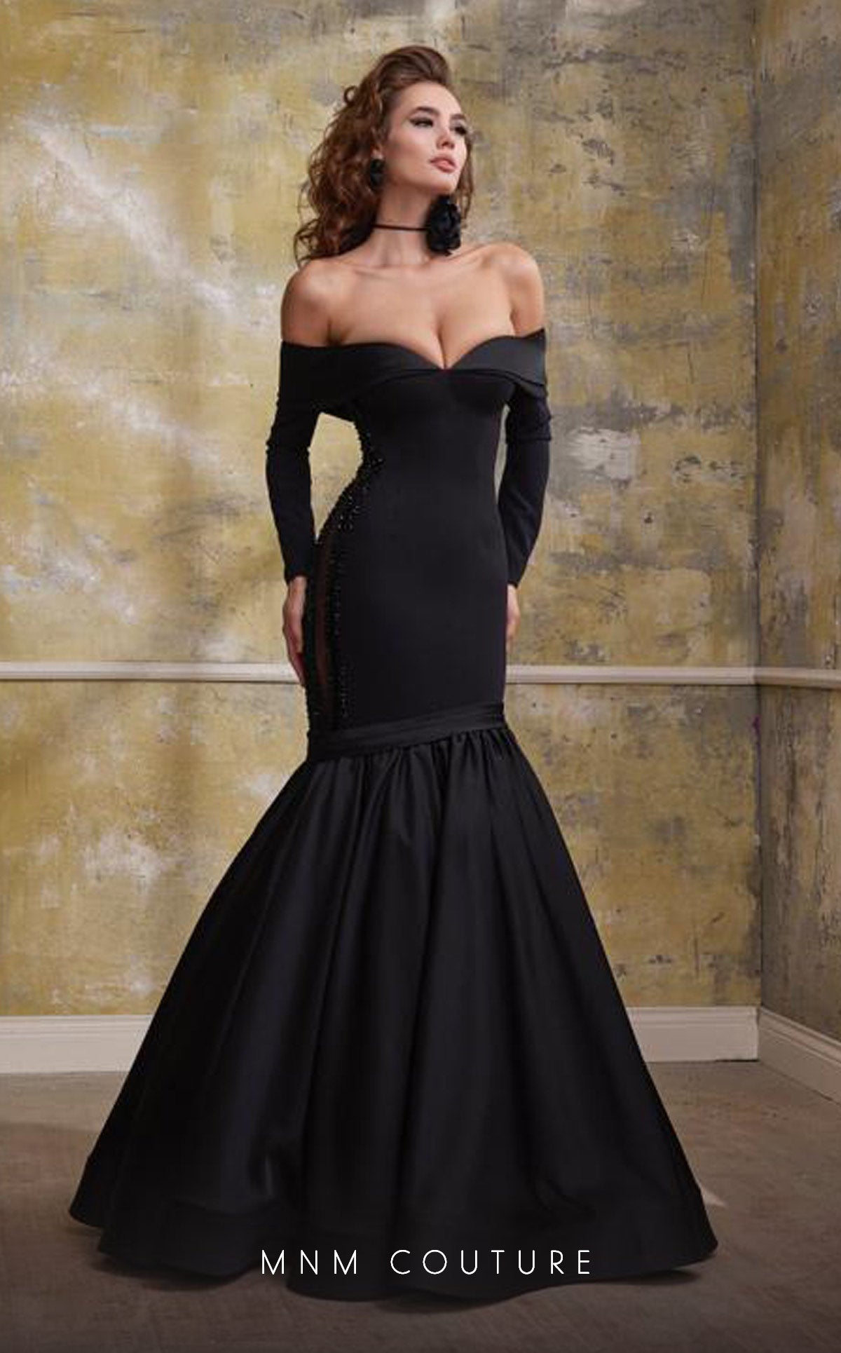 Black Strapless Evening Gown N0563