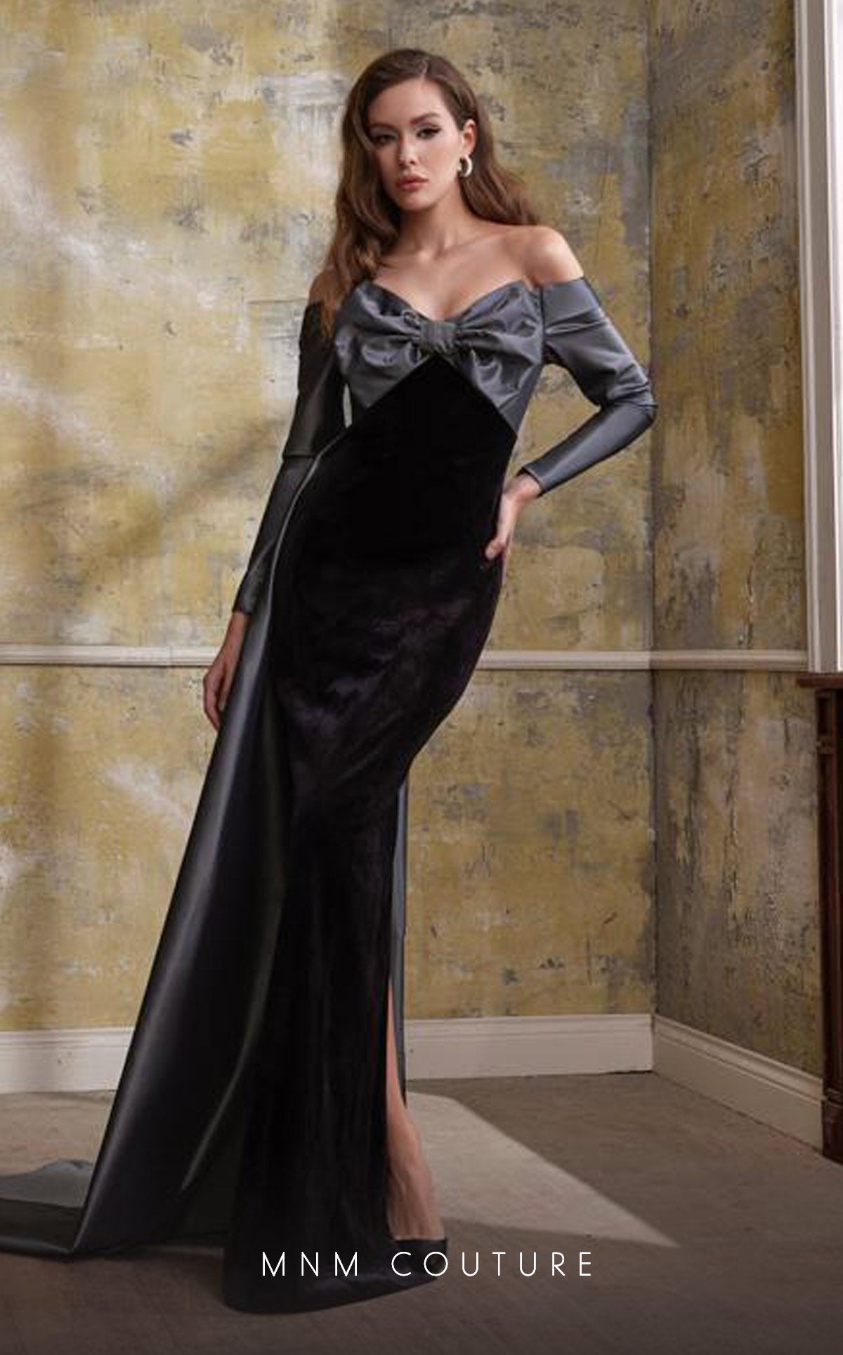 Black Strapless Evening Gown N0565
