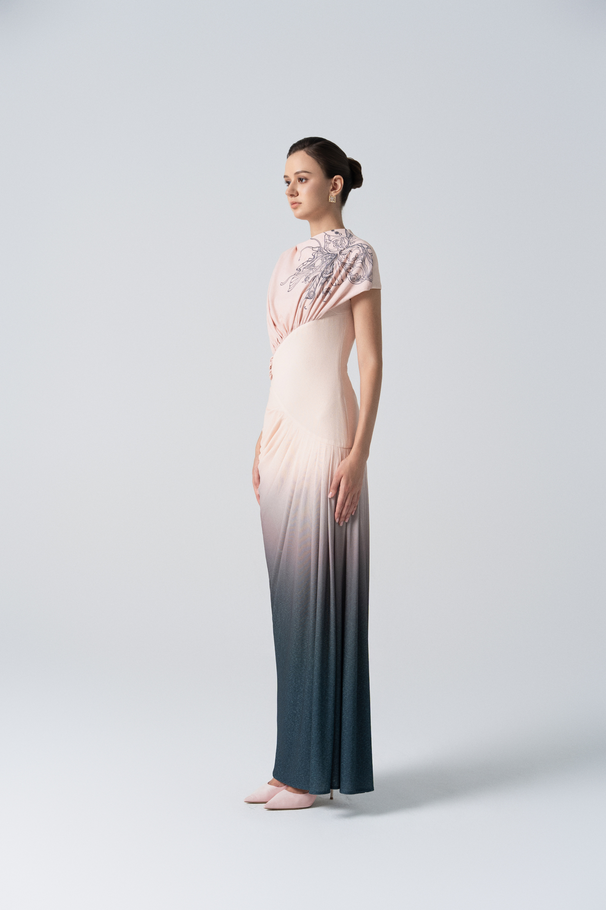 Blush Horizon Midi Ombre Dress in Tender Peach