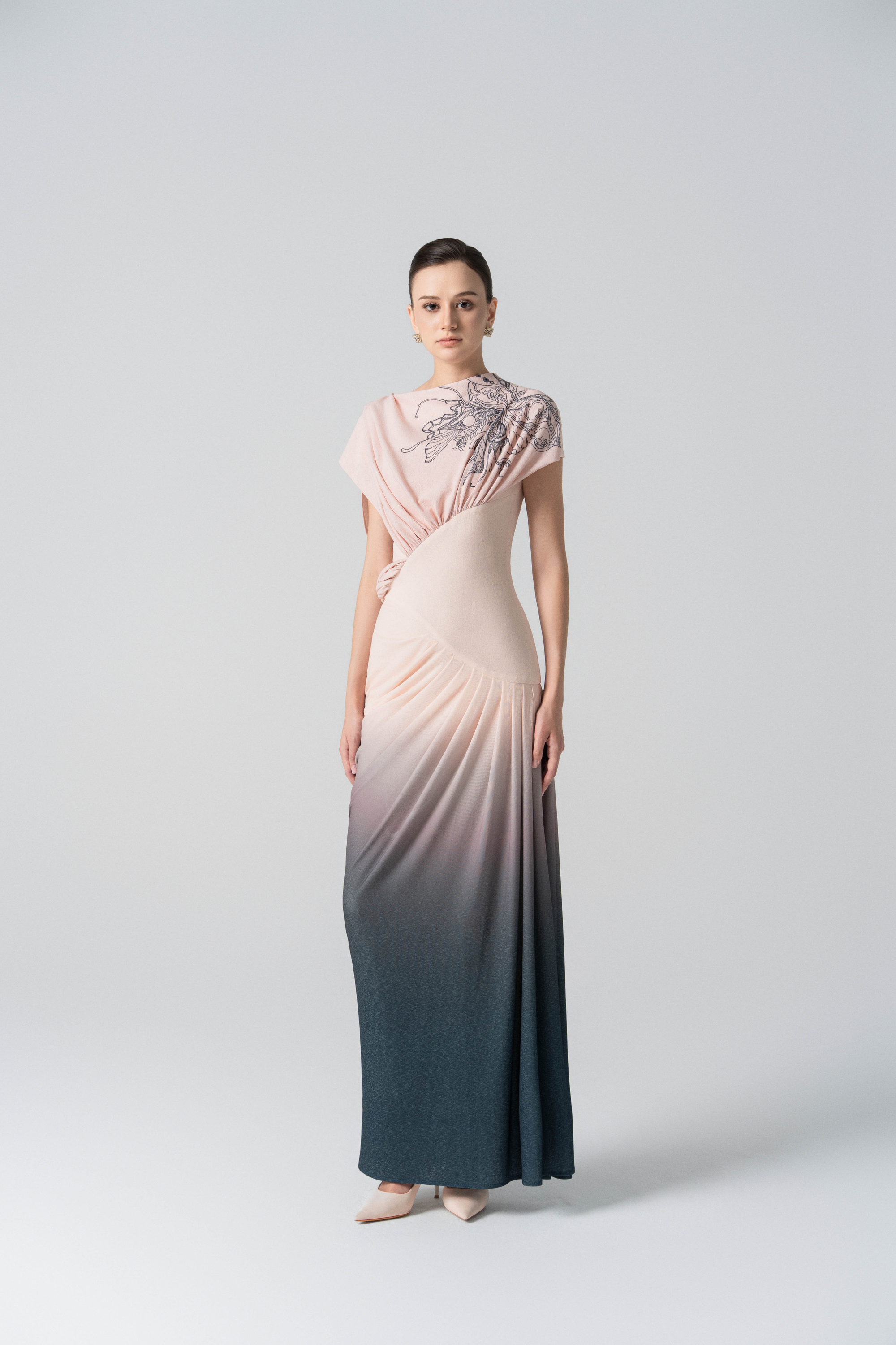 Blush Horizon Midi Ombre Dress in Tender Peach