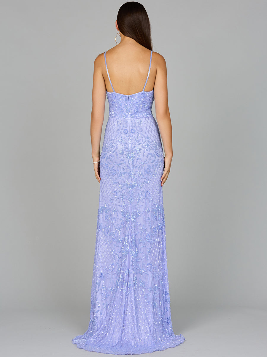 Body Con V-Neck Beaded Gown 9961