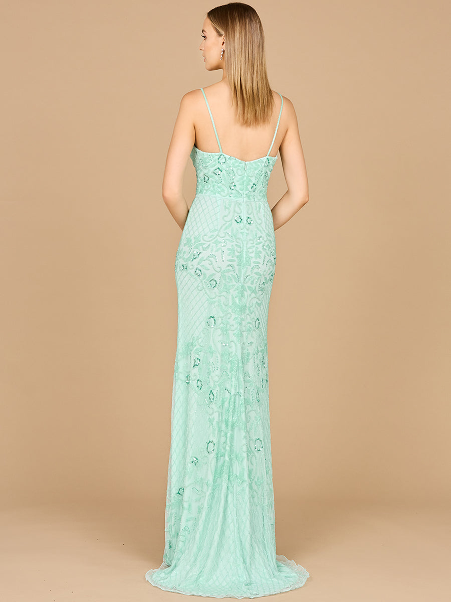Body Con V-Neck Beaded Gown 9961