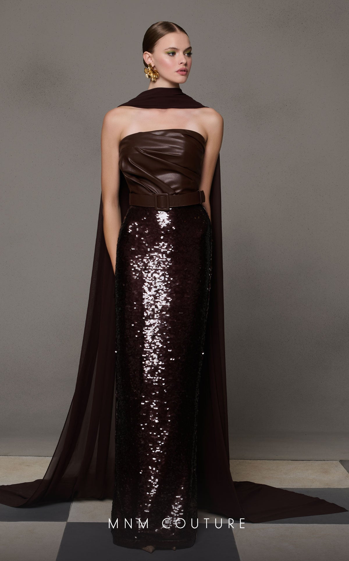 Brown Strapless Evening Gown N0629