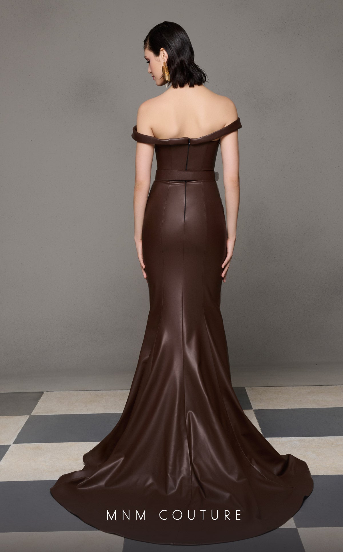 Brown Strapless Evening Gown N0630