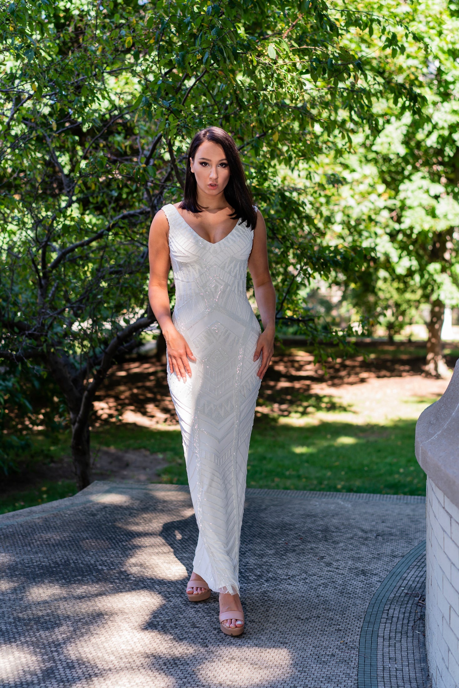 Bryant Beaded Tank Sheath Wedding Dress with Geometric Pattern 51017
