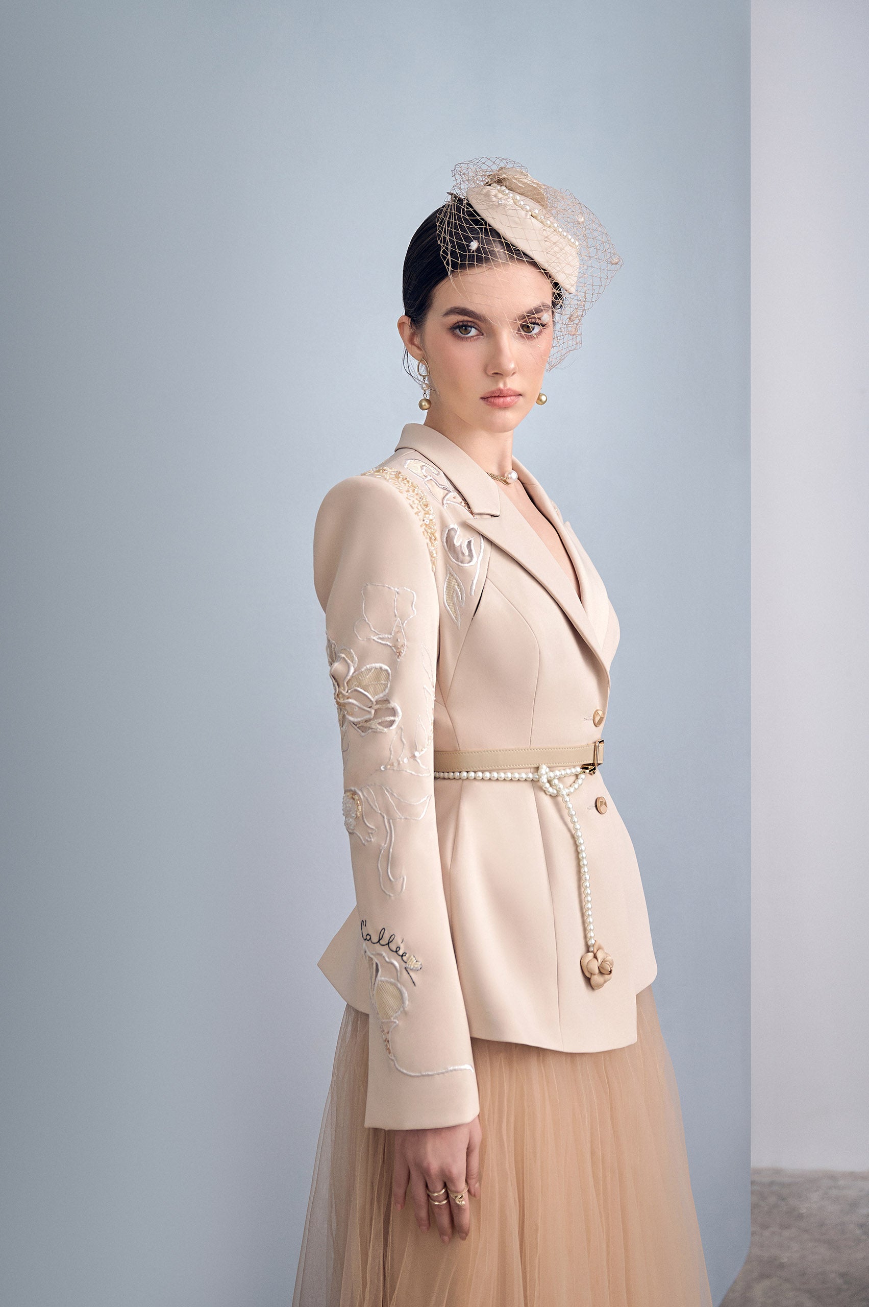 Camel Asymmetrical Lapel Blazer VL1005