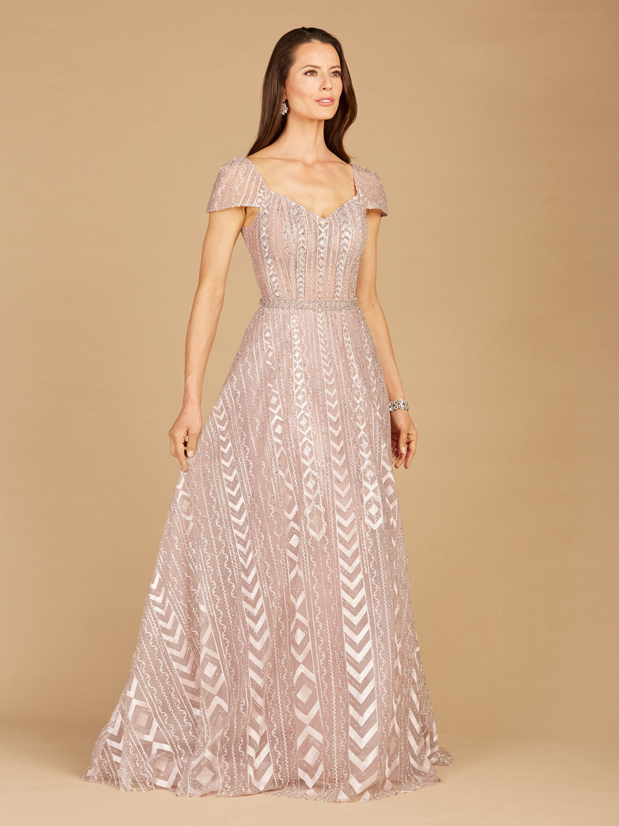 Cap Sleeve Beaded Lace Ballgown 29301