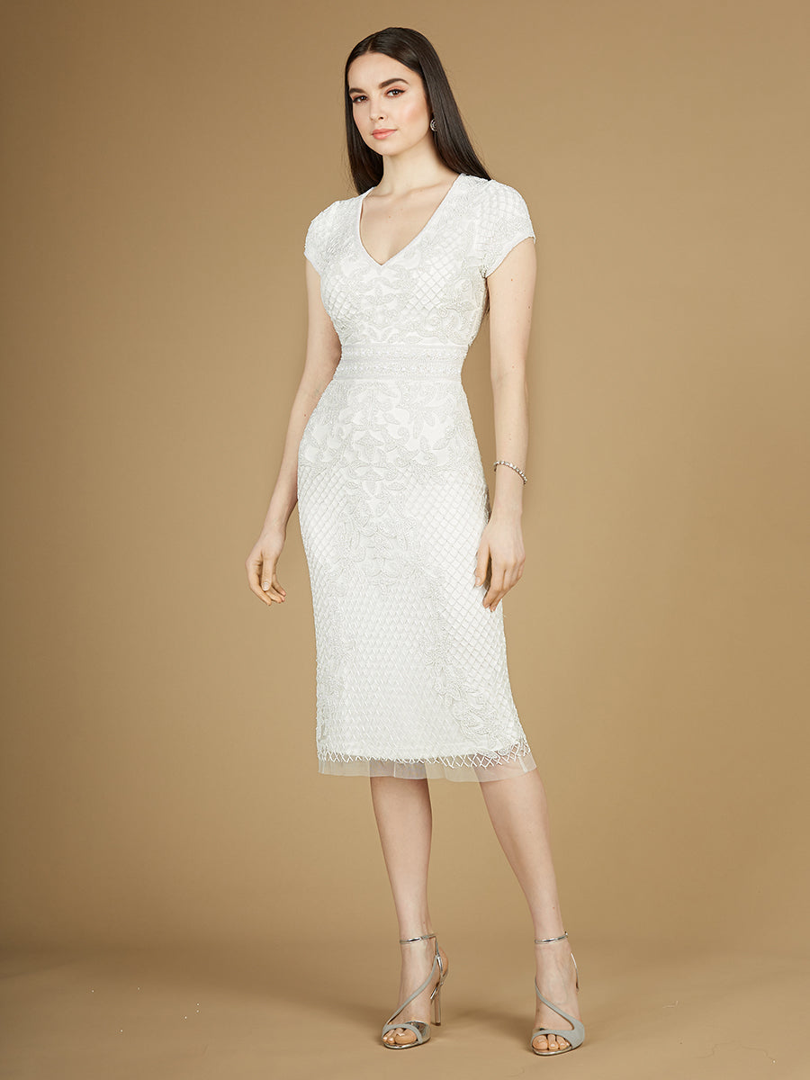 Cap Sleeve Midi Bridal Gown 51112