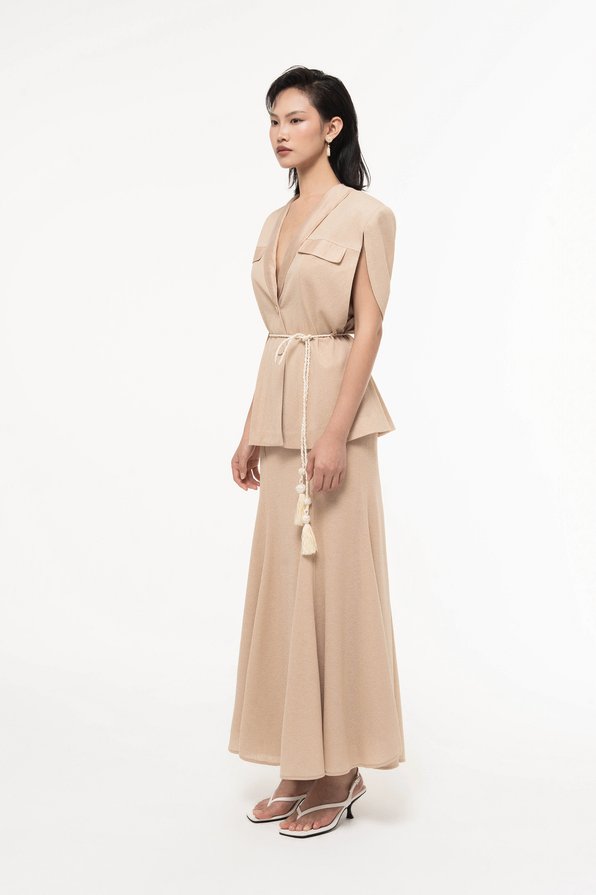 Cape Sleeve Blazer Set Design with Skirt