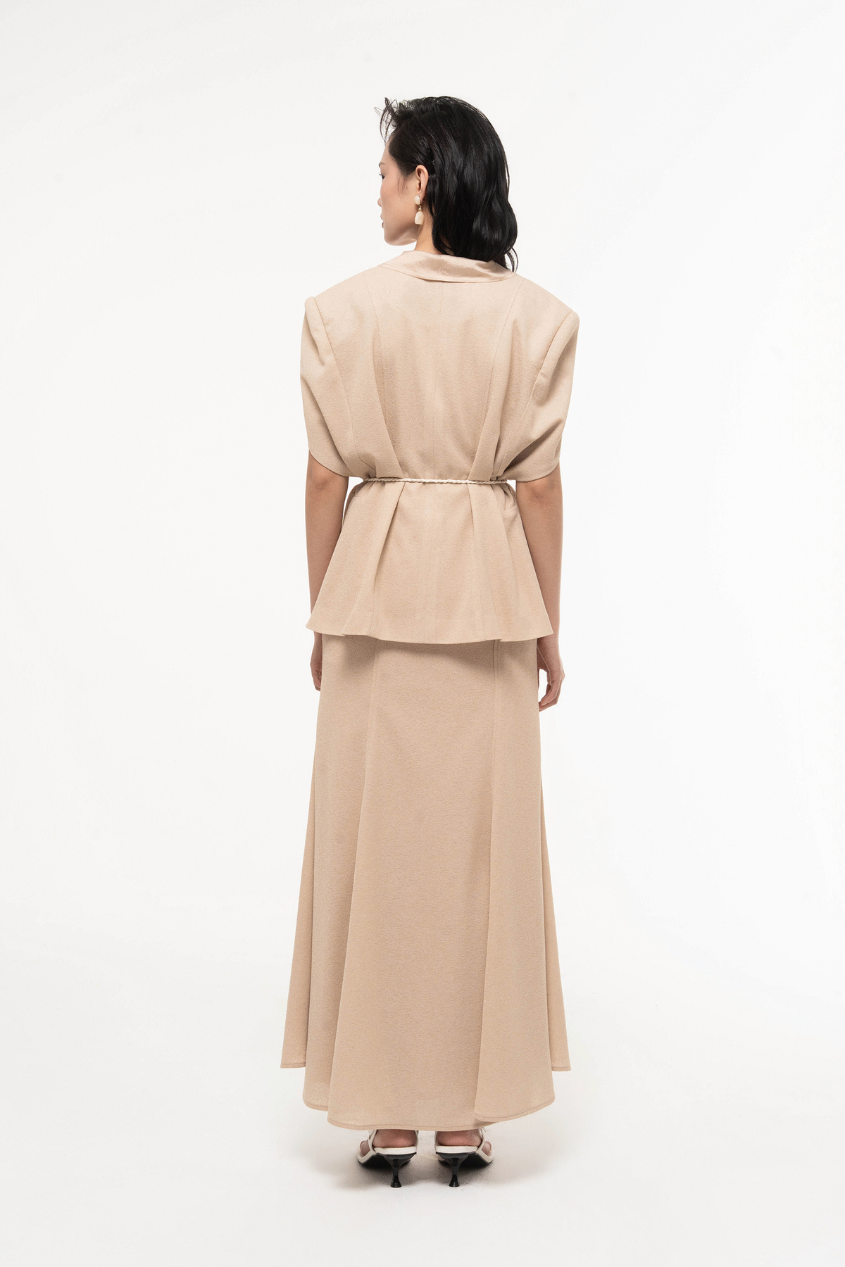 Cape Sleeve Blazer Set Design with Skirt
