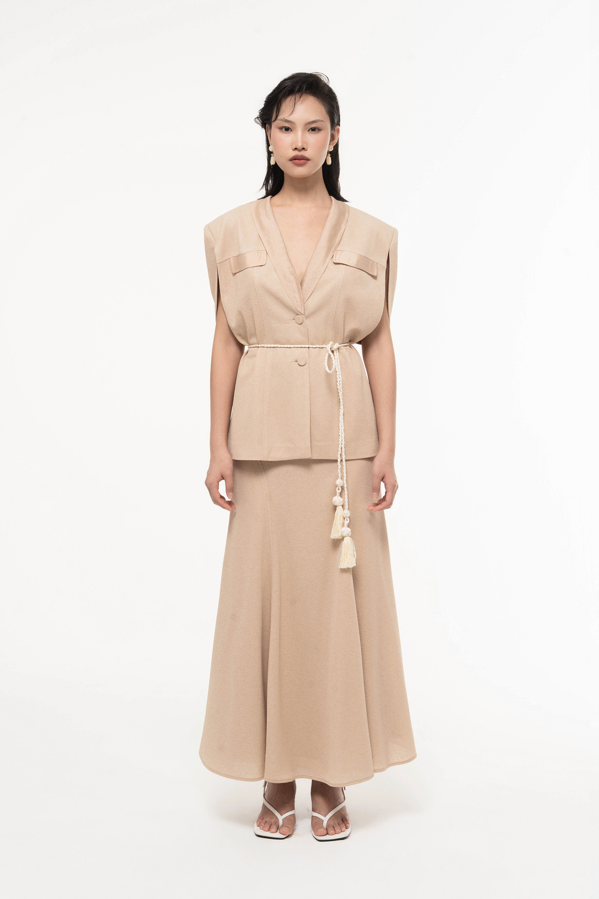 Cape Sleeve Blazer Set Design with Skirt