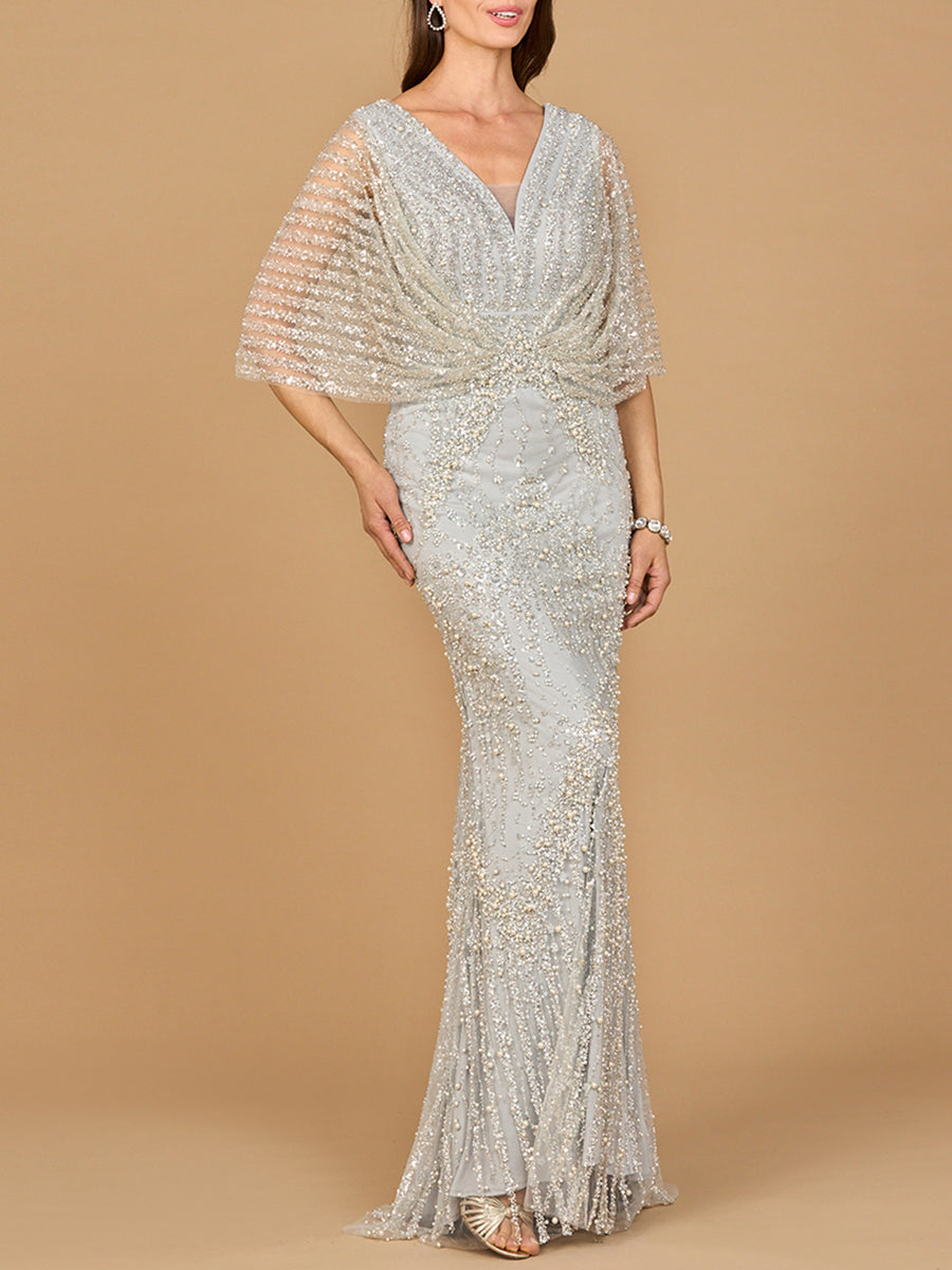 Cape Sleeve Mermaid Gown 28967