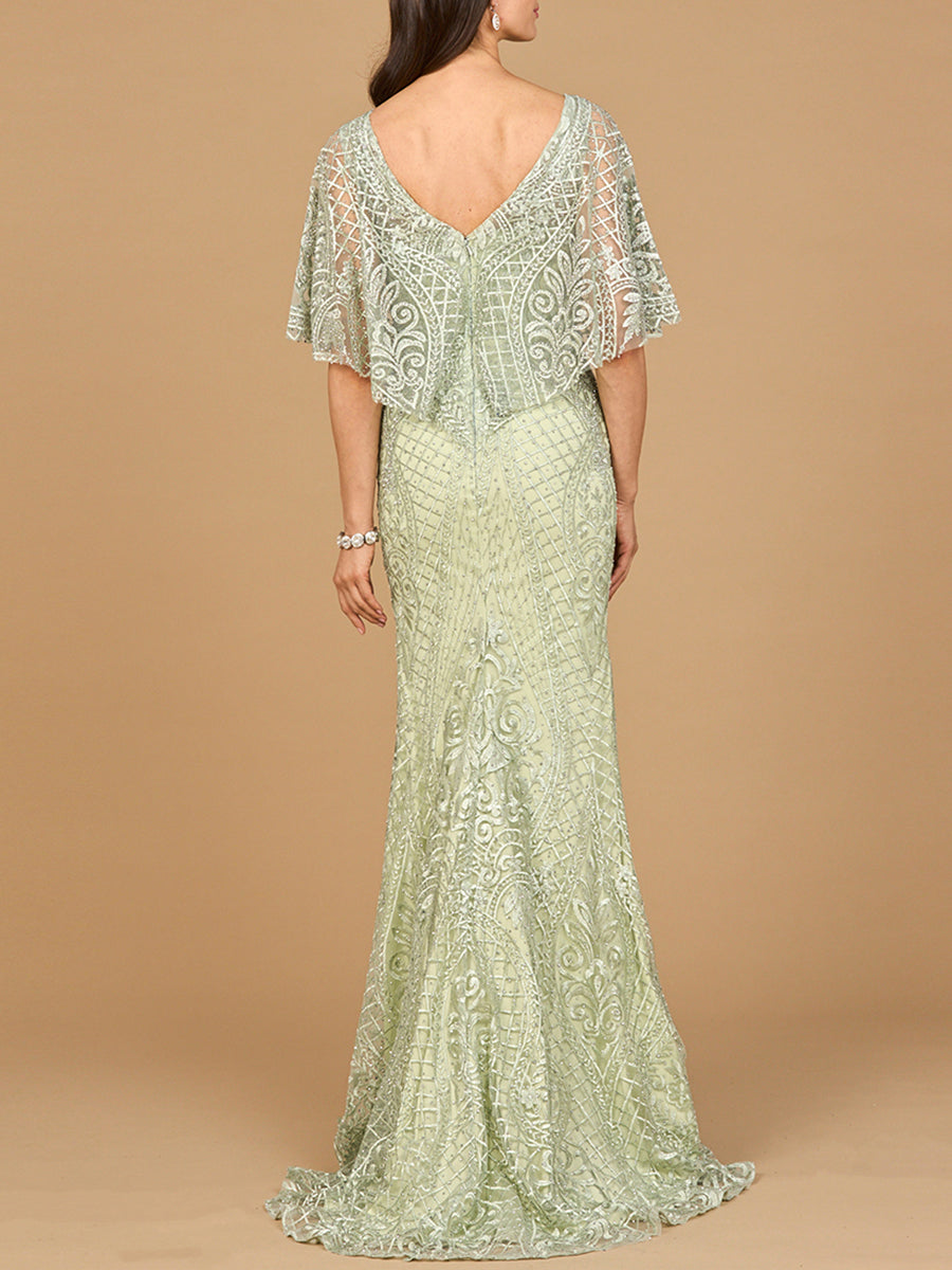 Cape Sleeve Mermaid Gown 29673