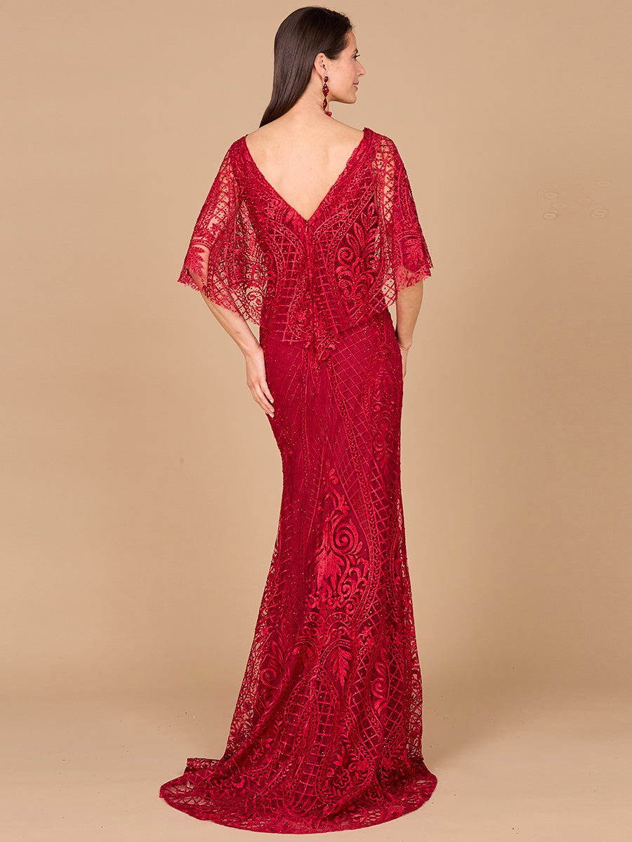 Cape Sleeve Mermaid Gown 29673