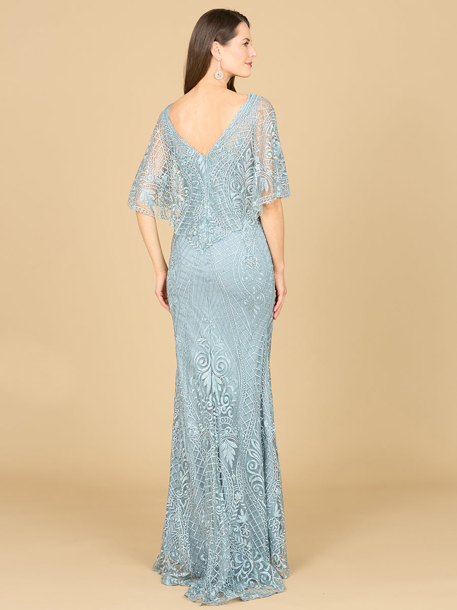 Cape Sleeve Mermaid Gown 29673