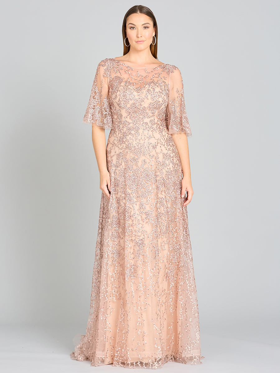 Cape Sleeve Mother's Gown with Pearl & Rhinestone Embellishments 33277