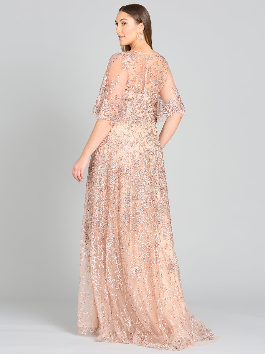 Cape Sleeve Mother's Gown with Pearl & Rhinestone Embellishments 33277