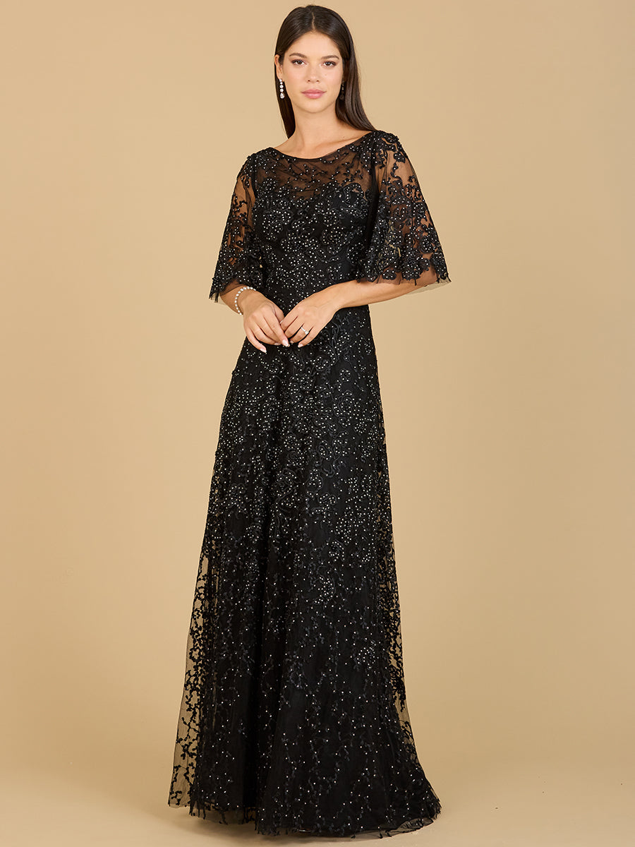 Cape Sleeve Mother's Gown with Pearl & Rhinestone Embellishments 33277