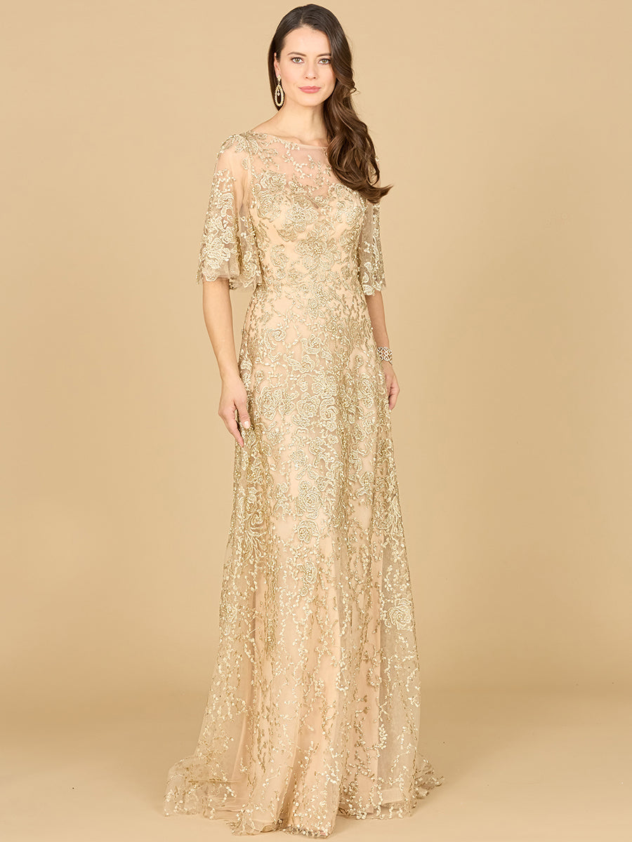 Cape Sleeve Mother's Gown with Pearl & Rhinestone Embellishments 33277
