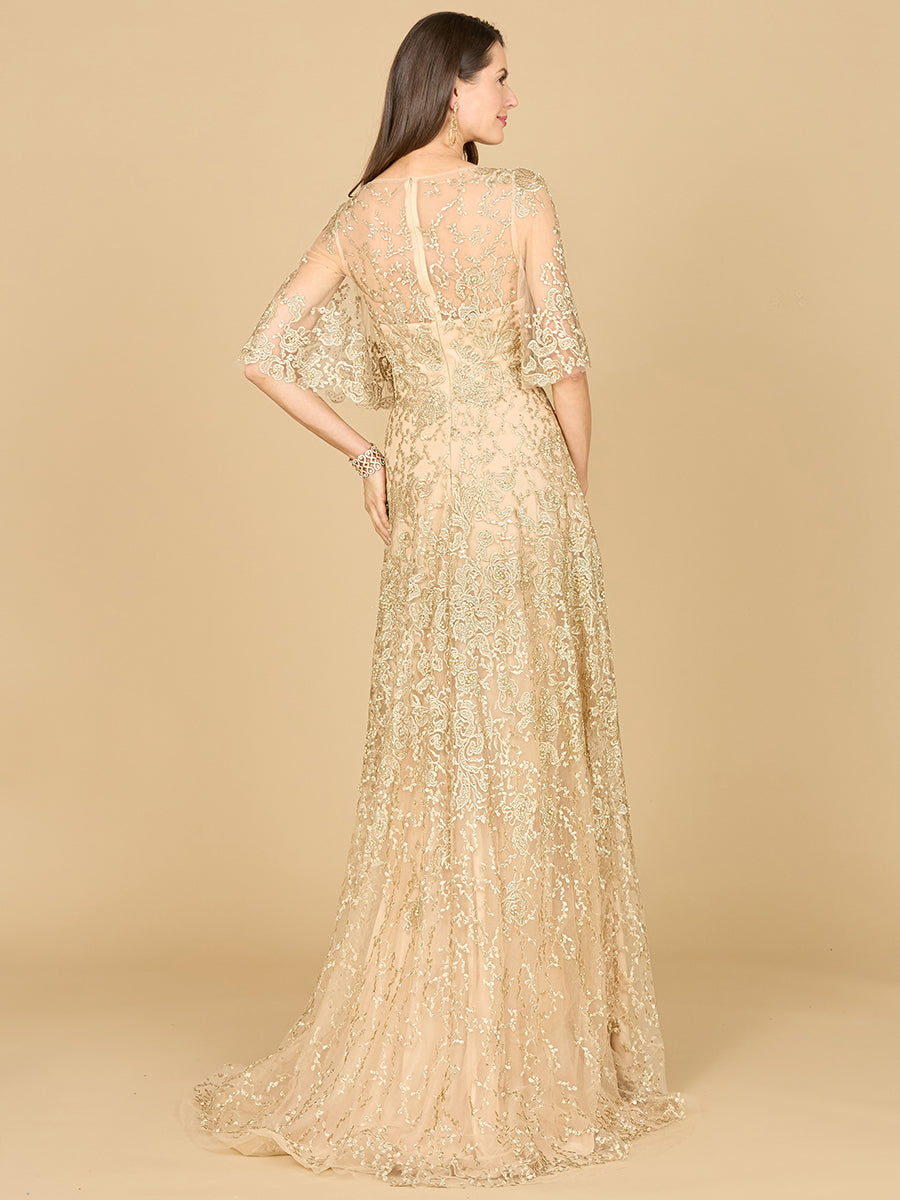 Cape Sleeve Mother's Gown with Pearl & Rhinestone Embellishments 33277
