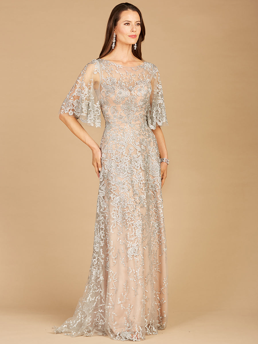 Cape Sleeve Mother's Gown with Pearl & Rhinestone Embellishments 33277