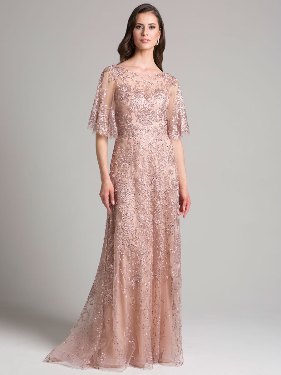 Cape Sleeve Mother's Gown with Pearl & Rhinestone Embellishments 33277
