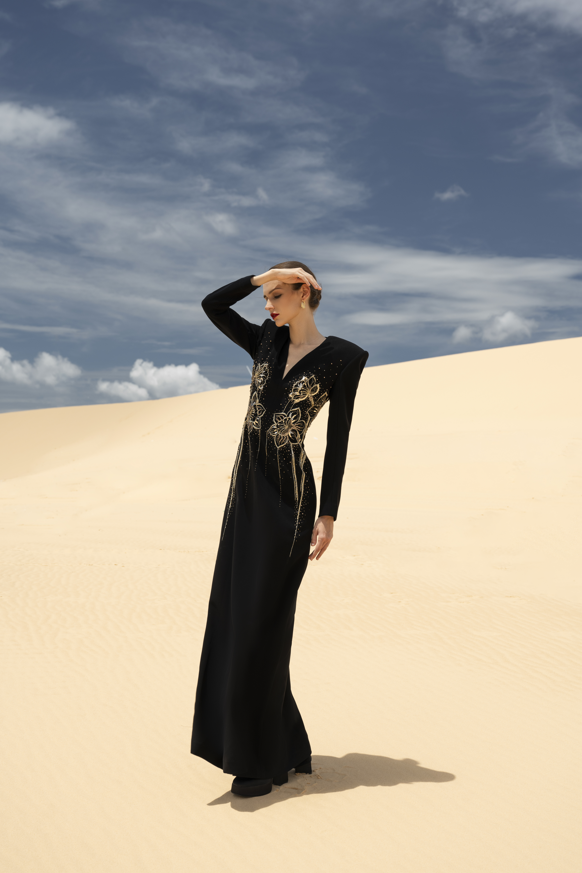 Carmela Sheath V-Neck Velvet Satin Maxi Dress