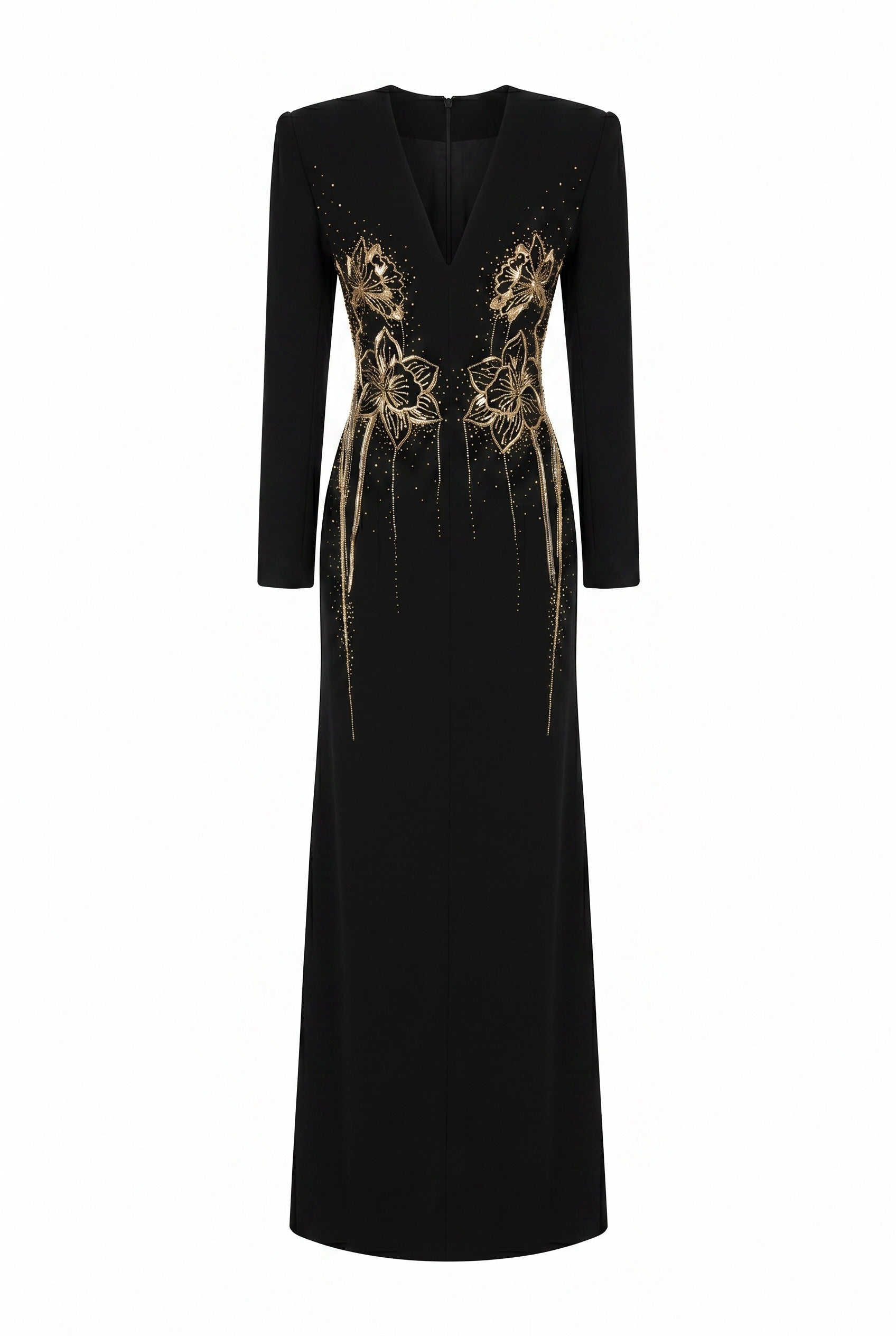 Carmela Sheath V-Neck Velvet Satin Maxi Dress