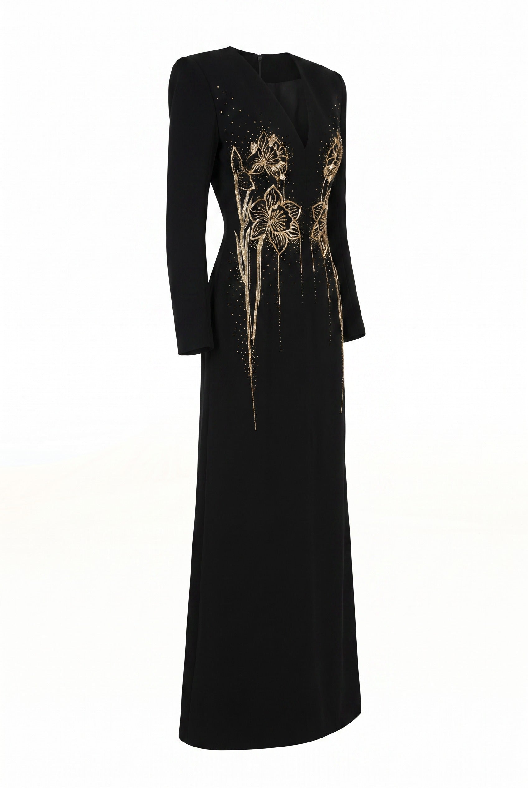 Carmela Sheath V-Neck Velvet Satin Maxi Dress
