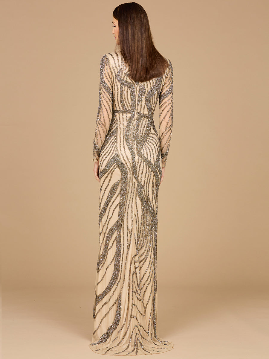 Cascading Beads Long Sleeve Dress 29165