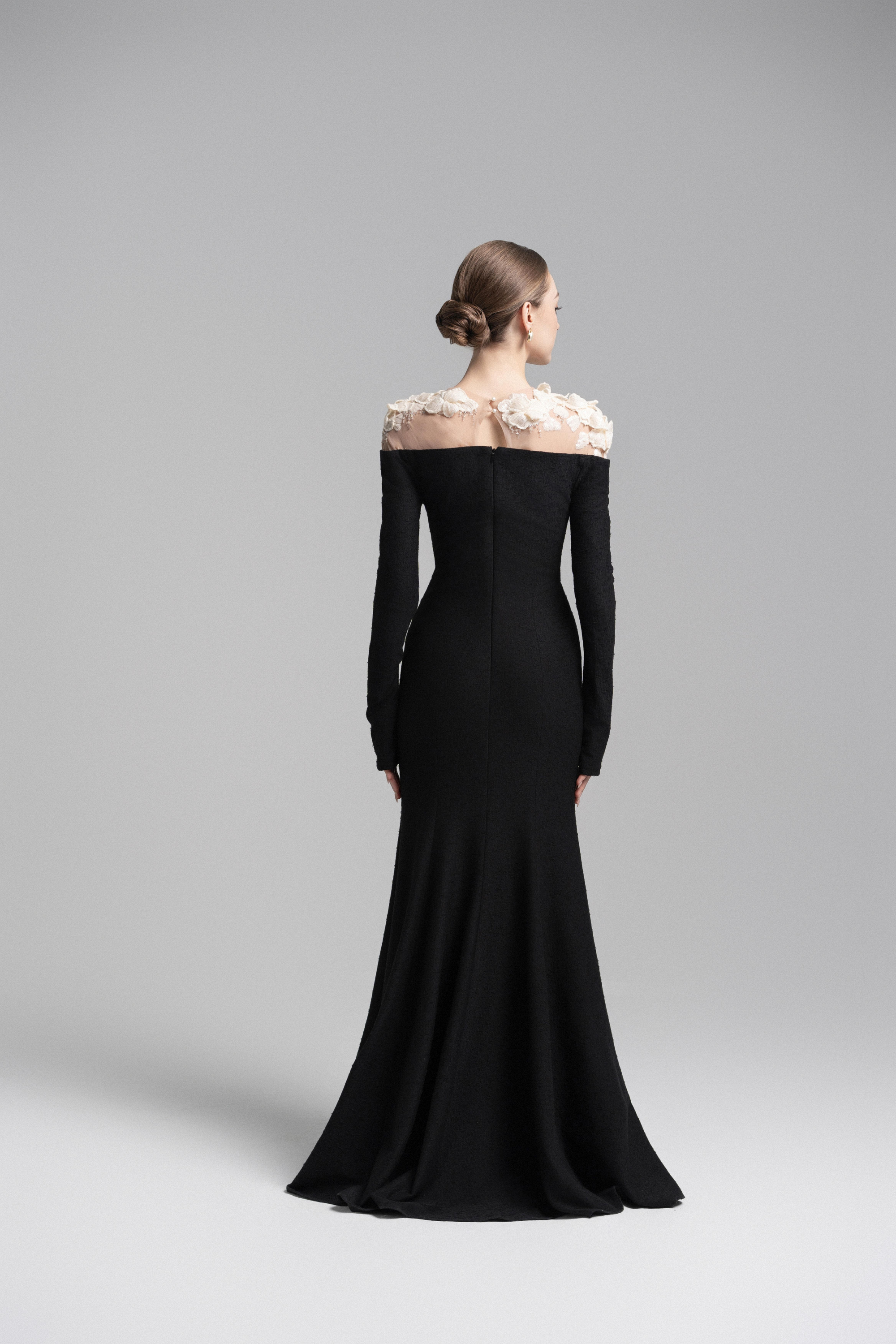 Celestia Draped Crystal Midi Dress in Black VL1018