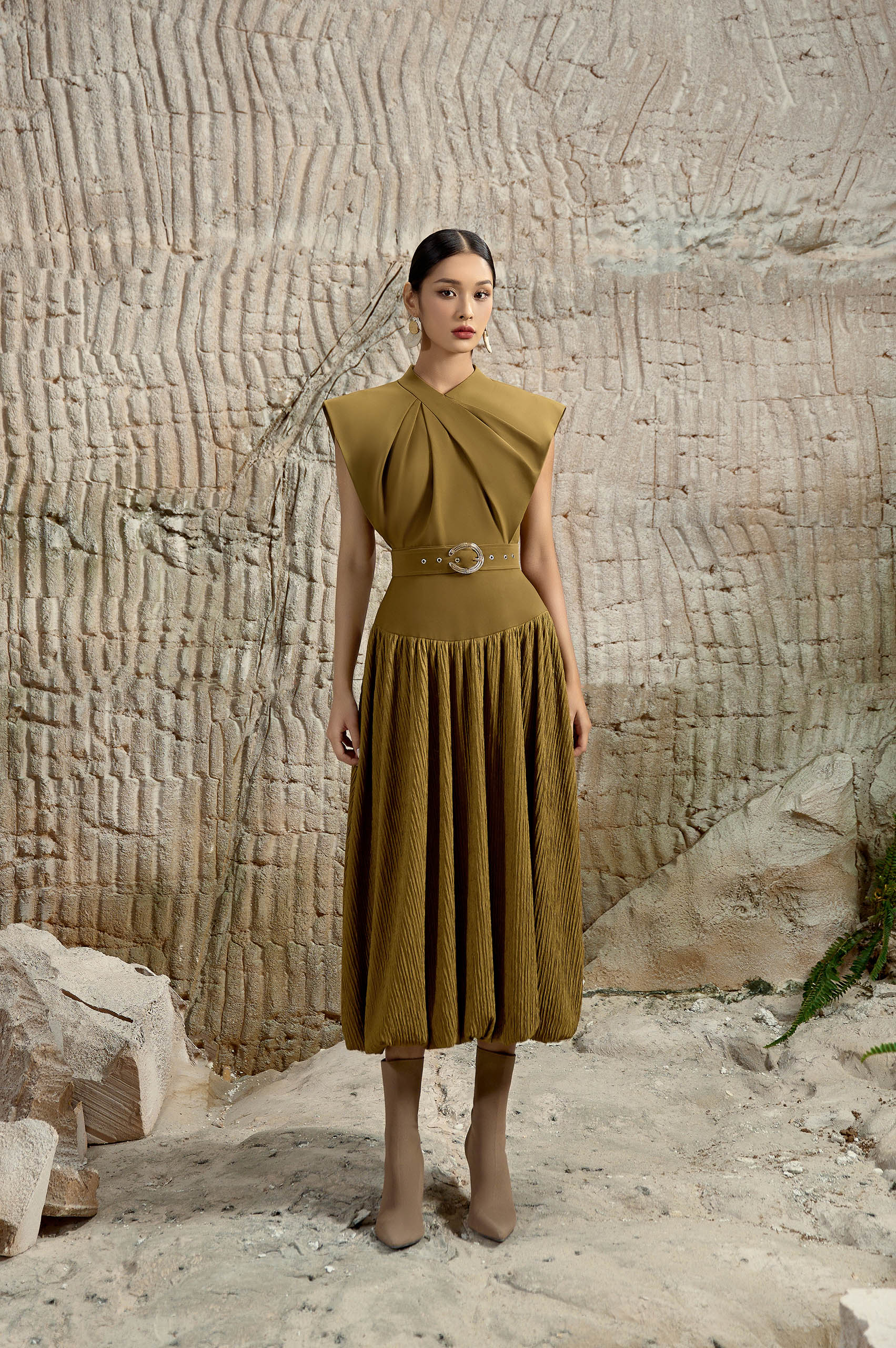 Cerise Draping Neck Dress