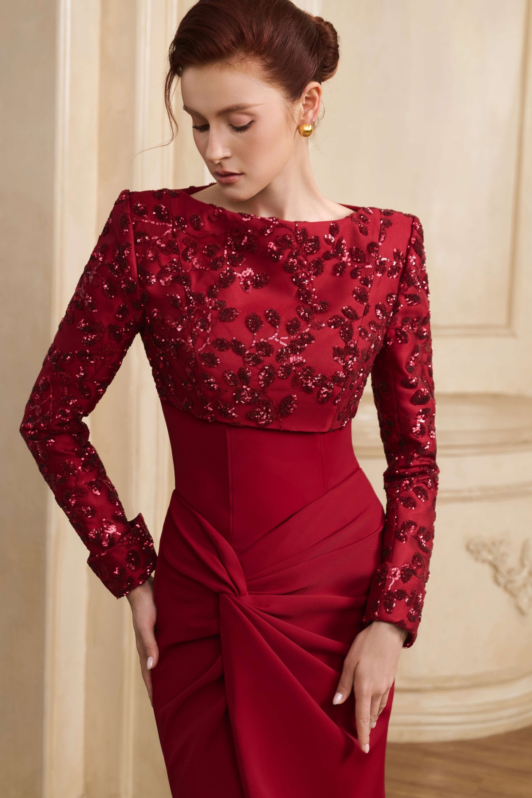 Charlotte Embellished Long Sleeve Maxi Dress