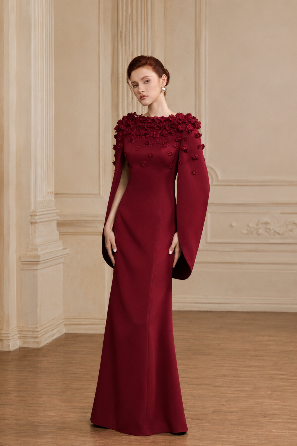 chiffon cape sleeve maxi bridesmaid dress Duntery Chiffon Cape Sleeve Evening Gown Bridesmaid Formal Maxi Dresses, Tangerine