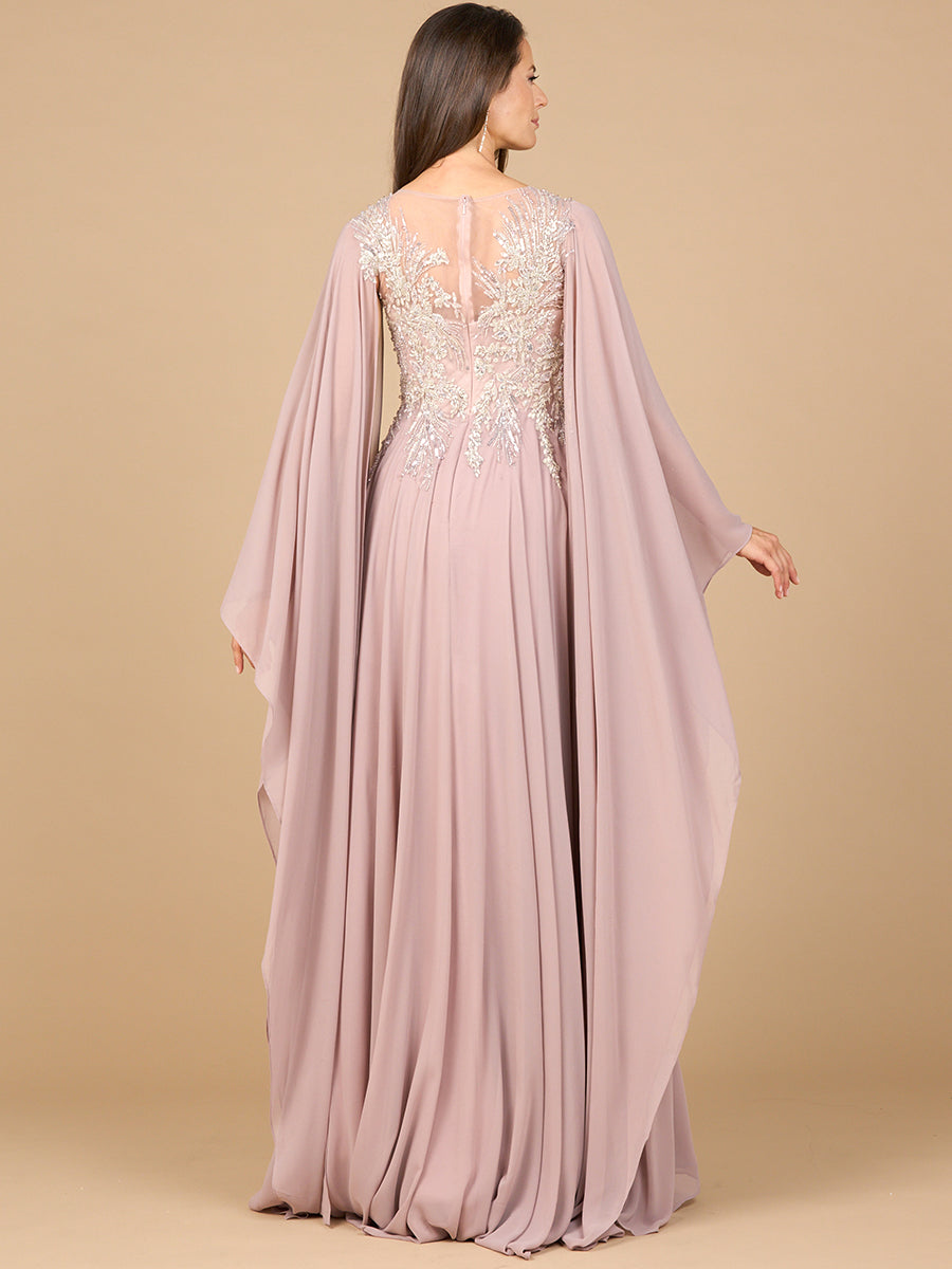 Chiffon A-line Long Gown with Cape Sleeves 28968