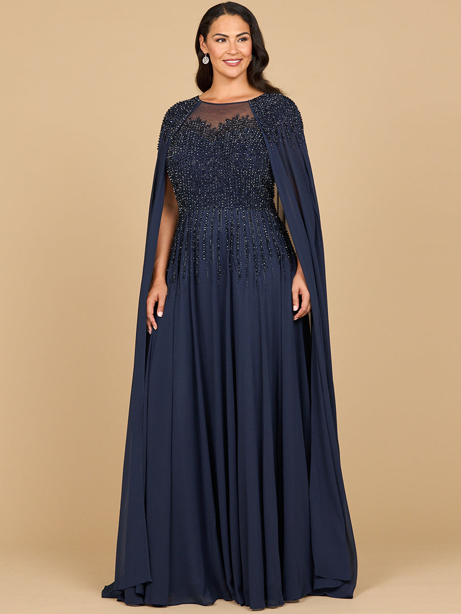 Chiffon A-line Long Gown with Long Cape Sleeves 28943