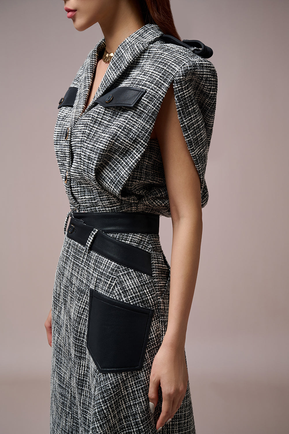 Clytia Caped Sleeves Croptop Jacket & Clytia Asymmetrical Hemline Skirt
