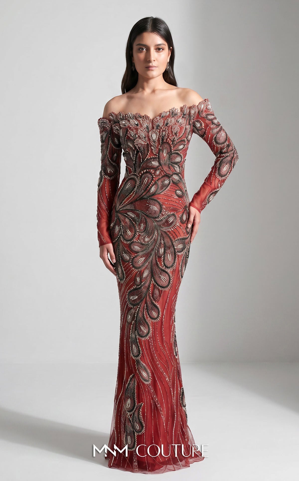 Crimson Majesty Embellished Evening Gown – M1316