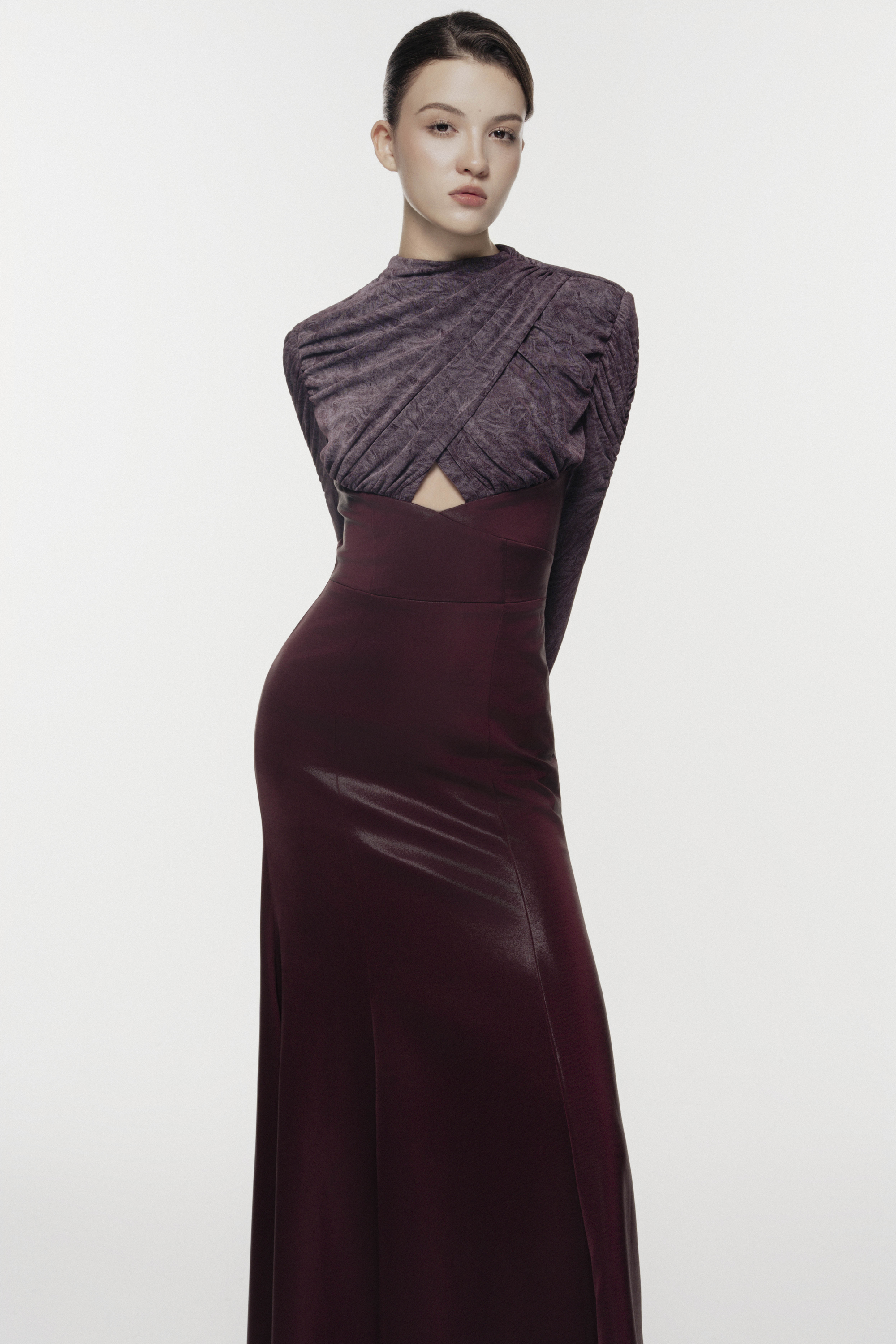 Cross-Draped Cut-Out Evening Gown