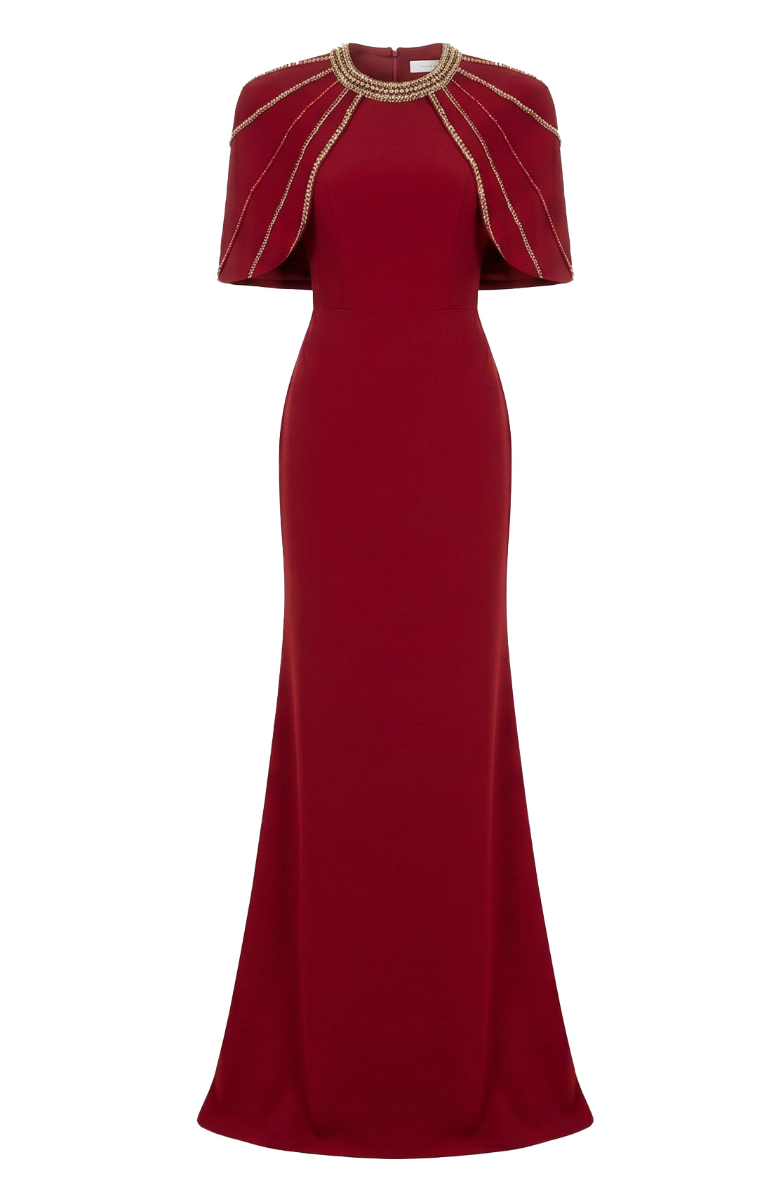 Crystal Cape Red Column Maxi Gown