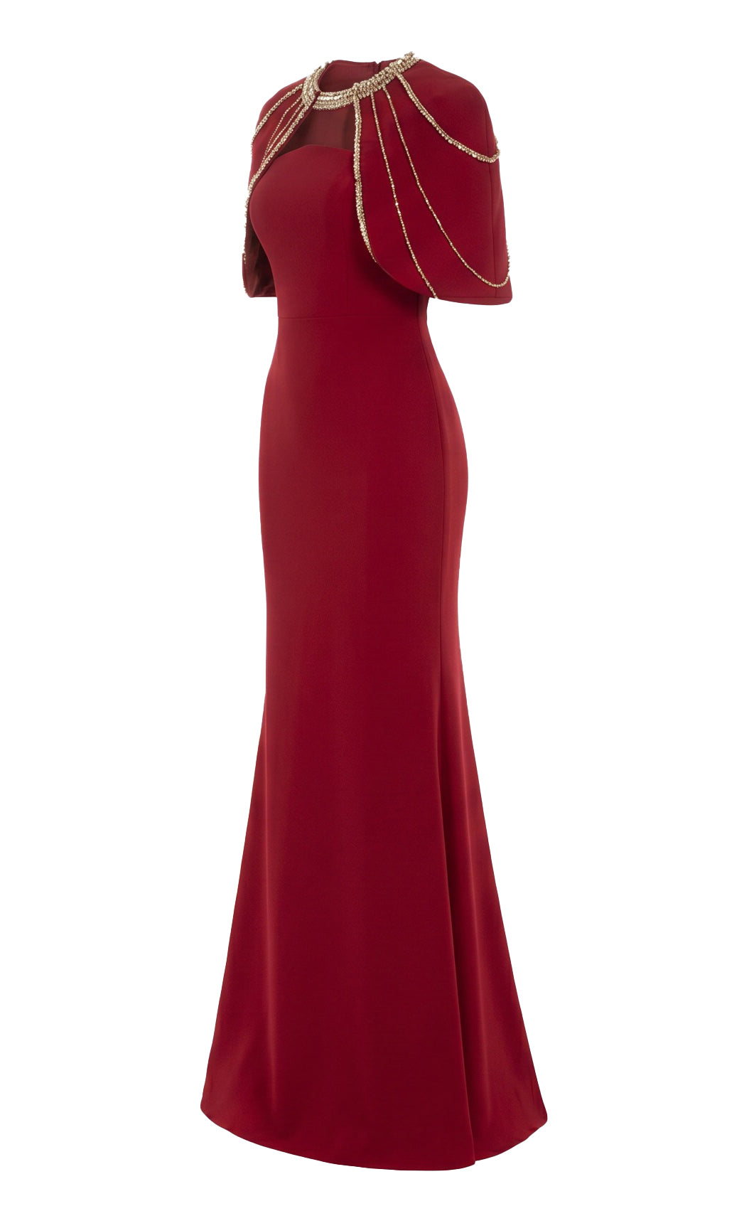 Crystal Cape Red Column Maxi Gown