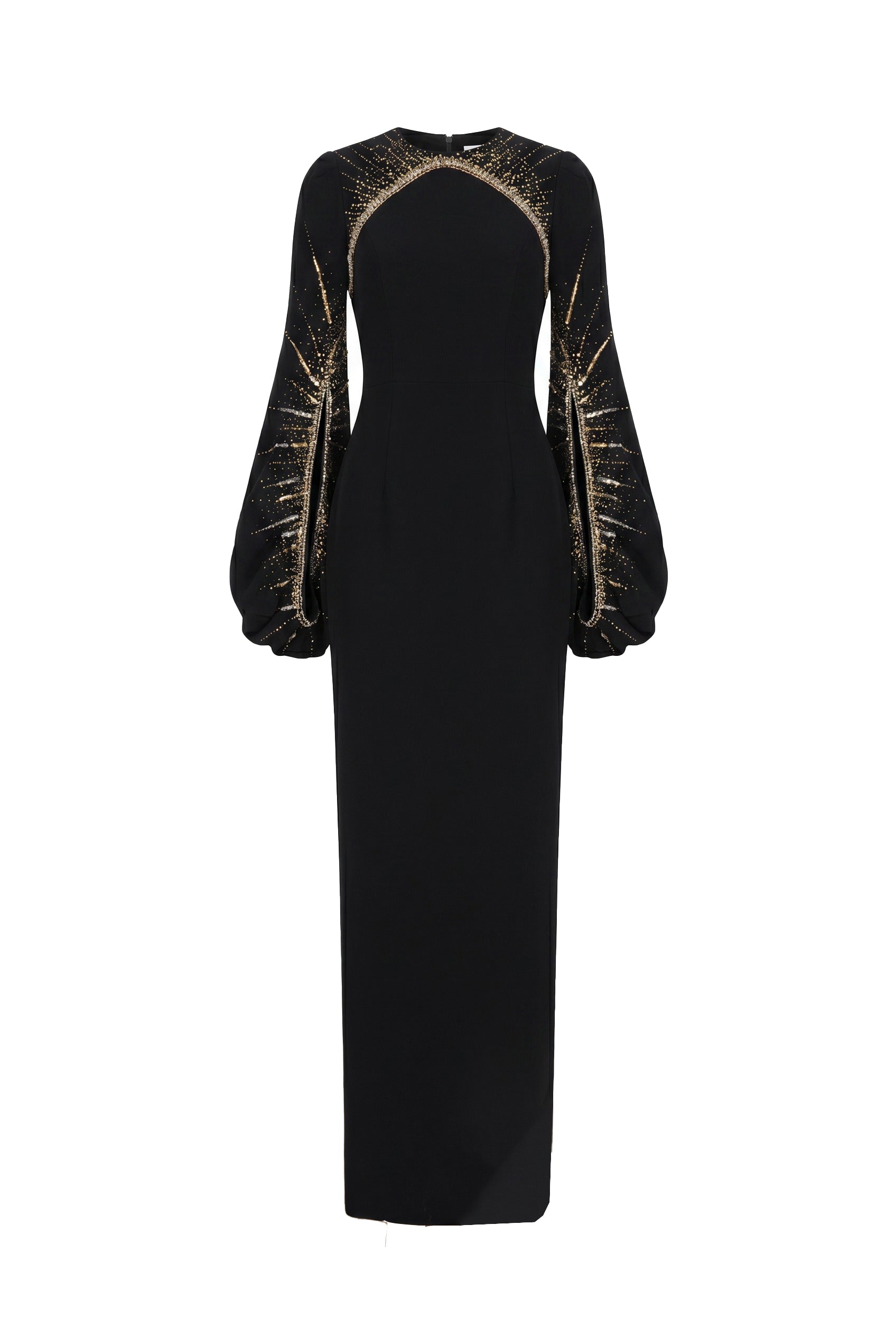 Crystal-Embellished Cutout Black Column Gown