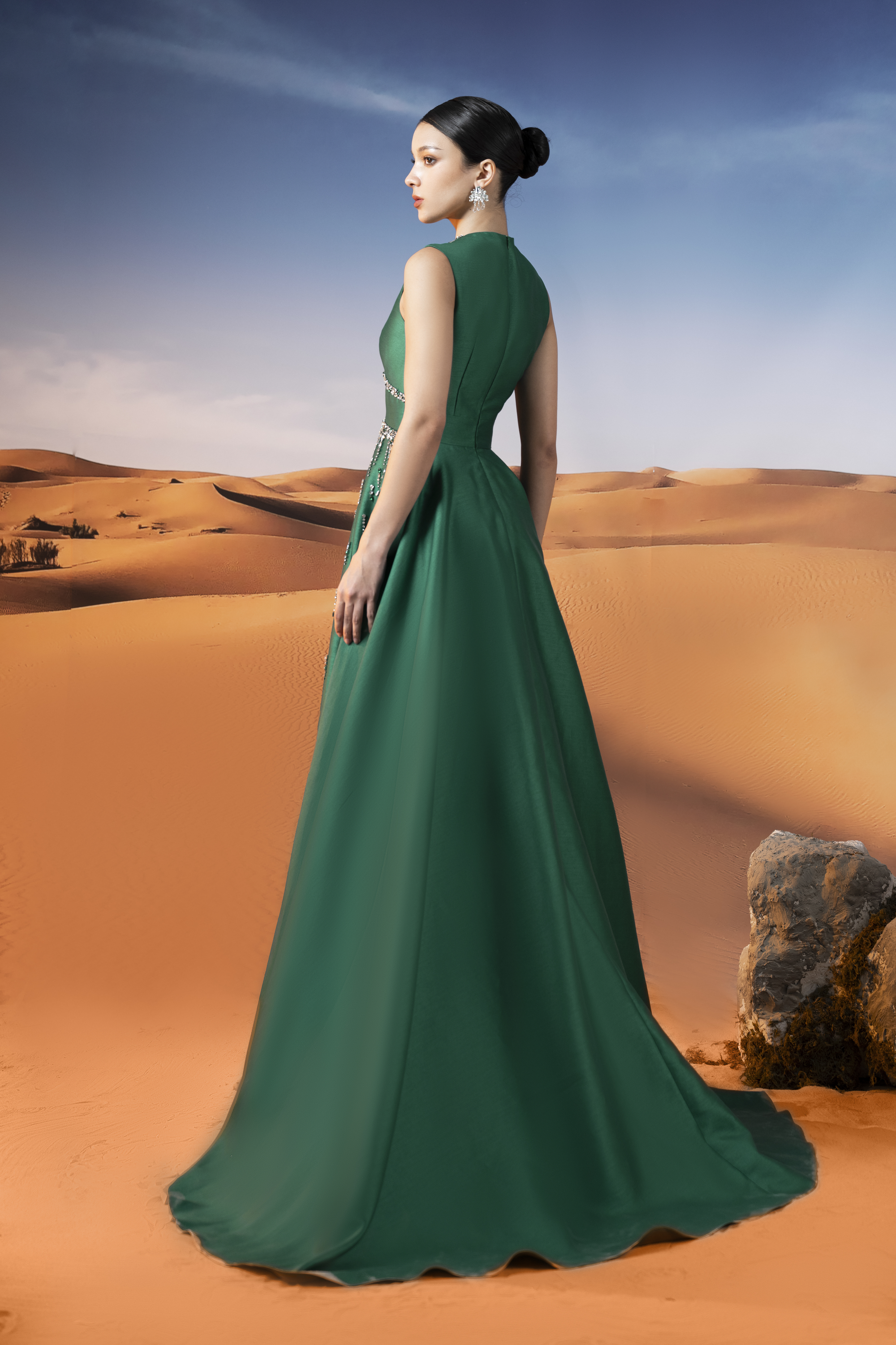 Crystal-Embellished Emerald Green Ball Gown