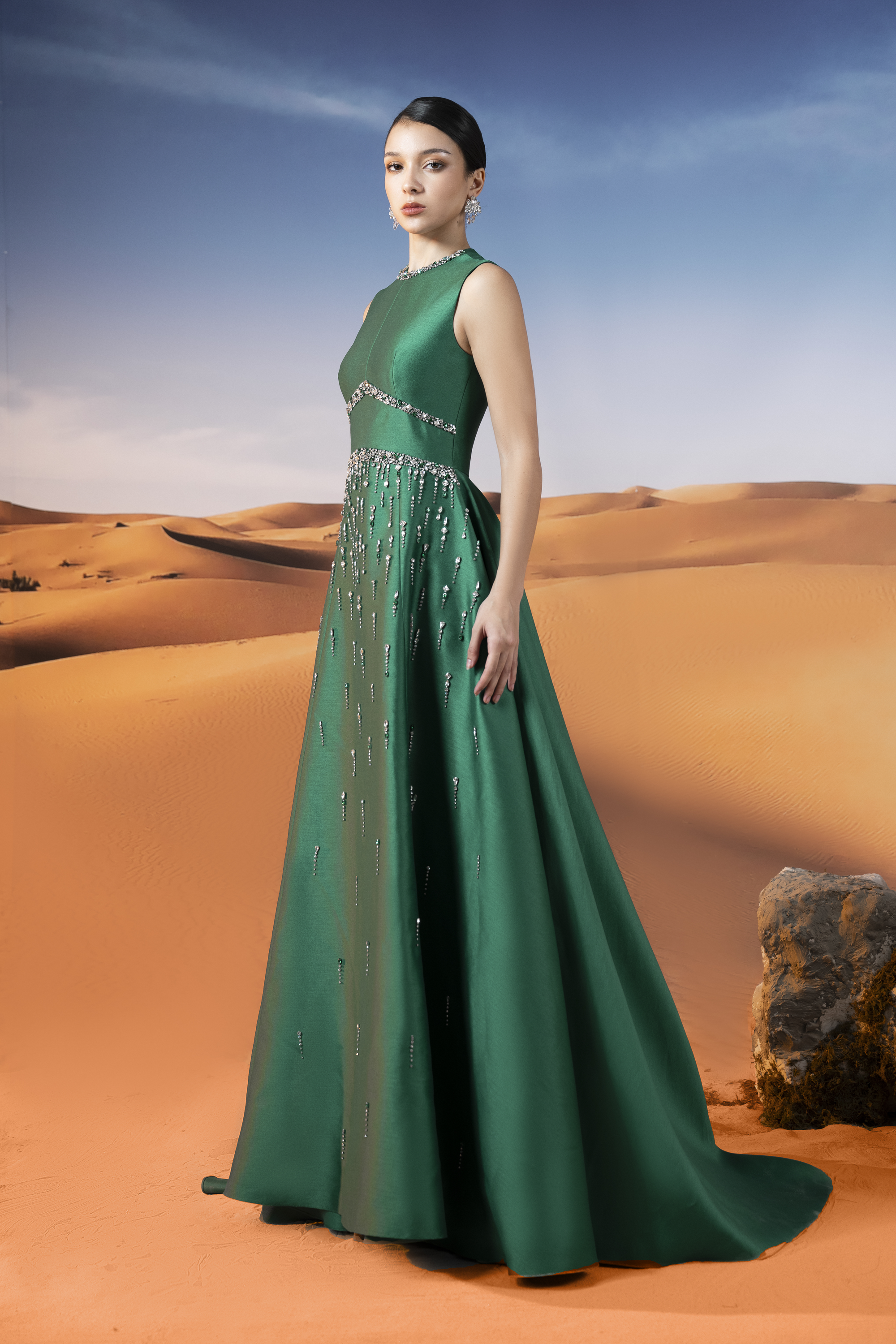 Crystal-Embellished Emerald Green Ball Gown