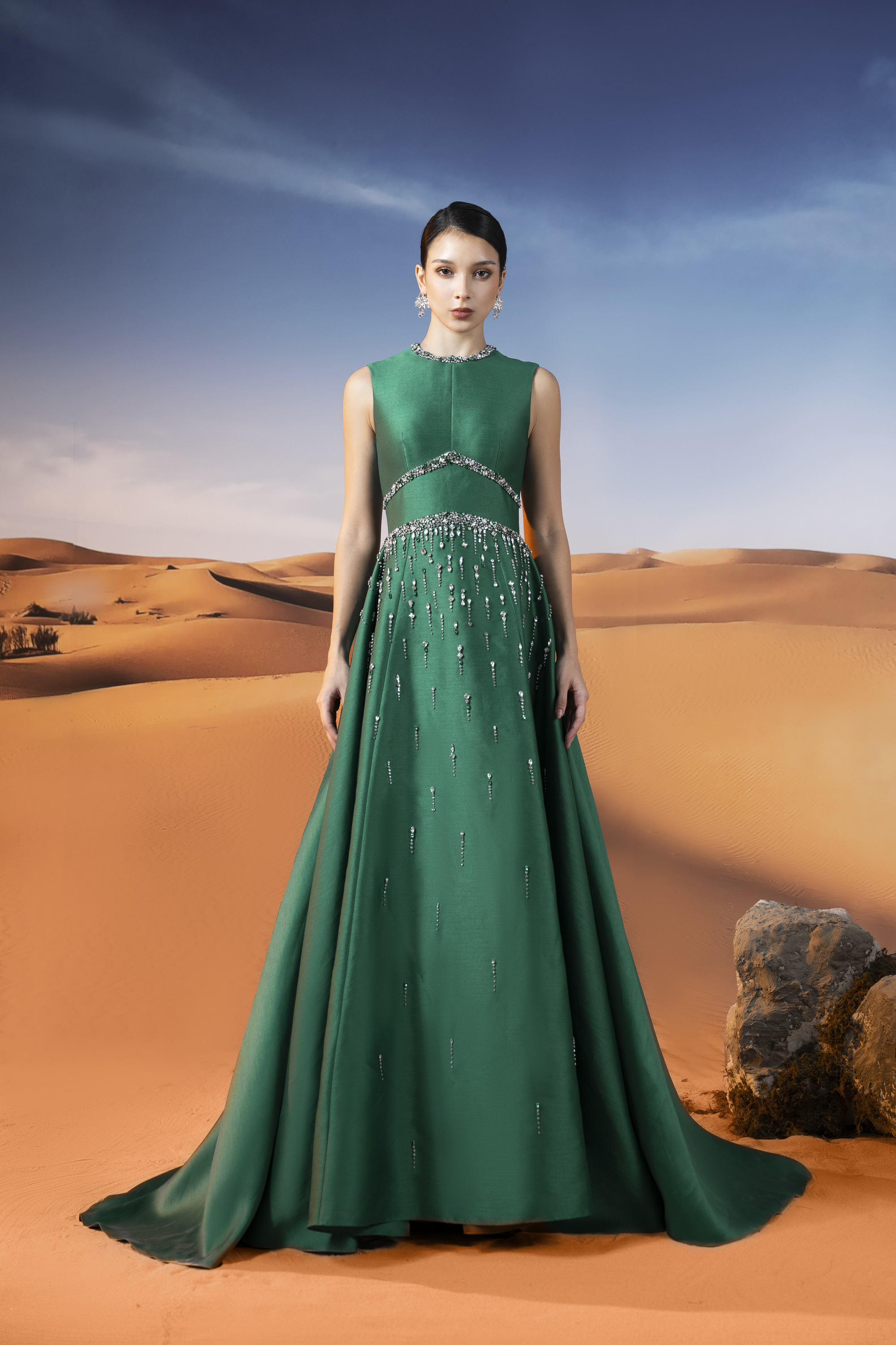 Crystal-Embellished Emerald Green Ball Gown