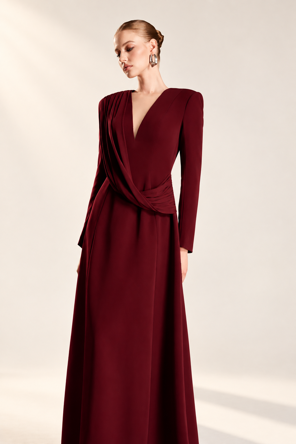 Draped V-Neck Gown