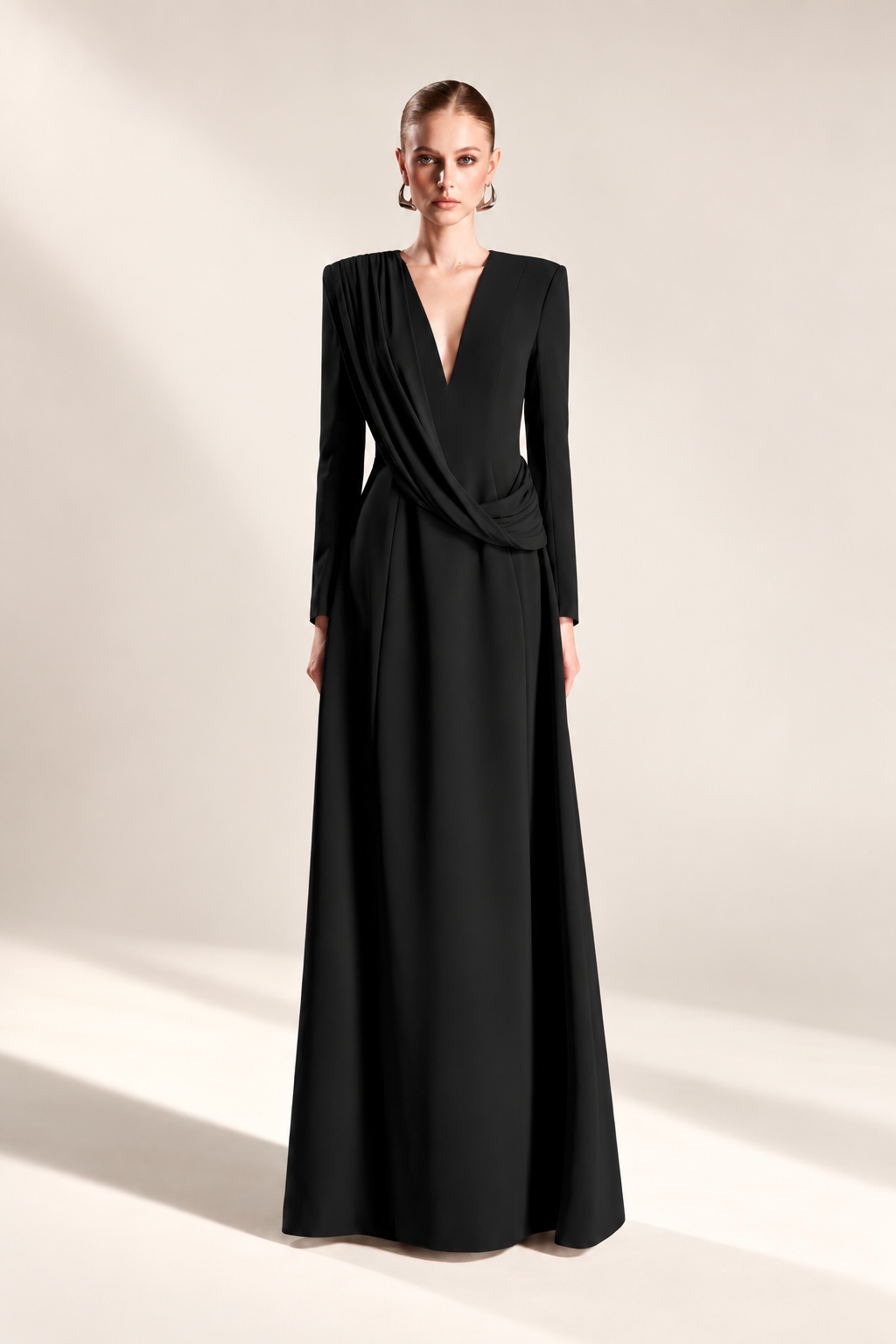 Draped V-Neck Gown