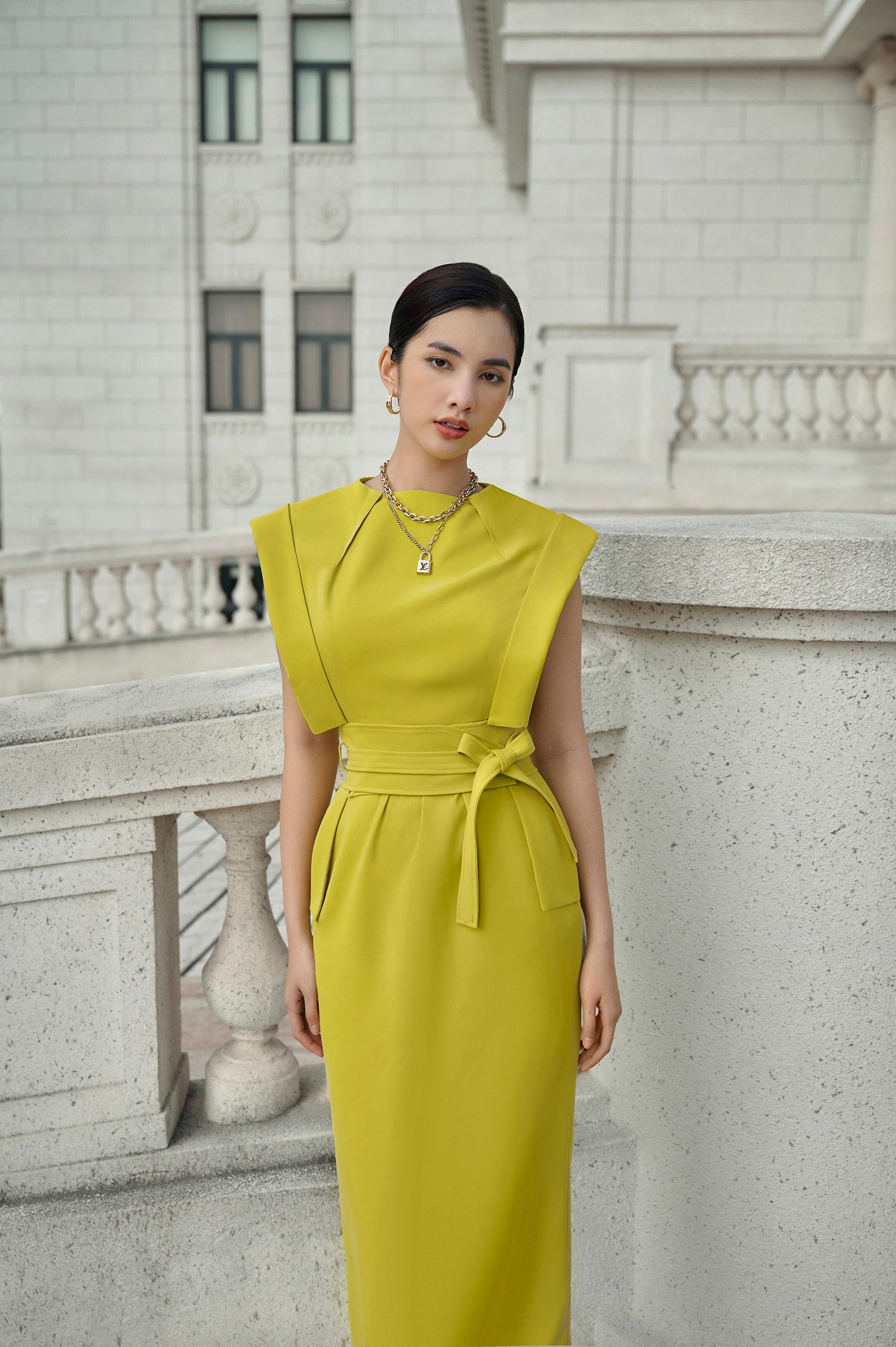 Harper Olive Square Shoulder Pencil Dress