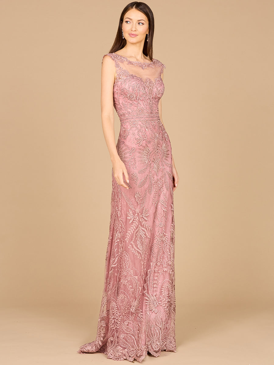 Detachable Half Sleeve Lace Sheath Gown 29020